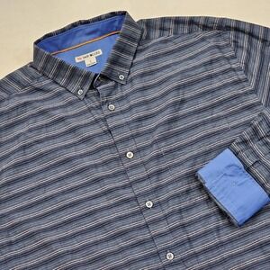 32 Bar Blues Shirt Mens Large Button Down Striped White Blue Long Sleeve Casual